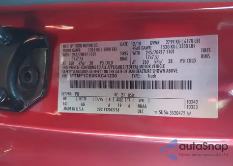 2019 Ford F-150 Xl z USA, uszkodzony, nr VIN 1FTMF1CB0KKC41230